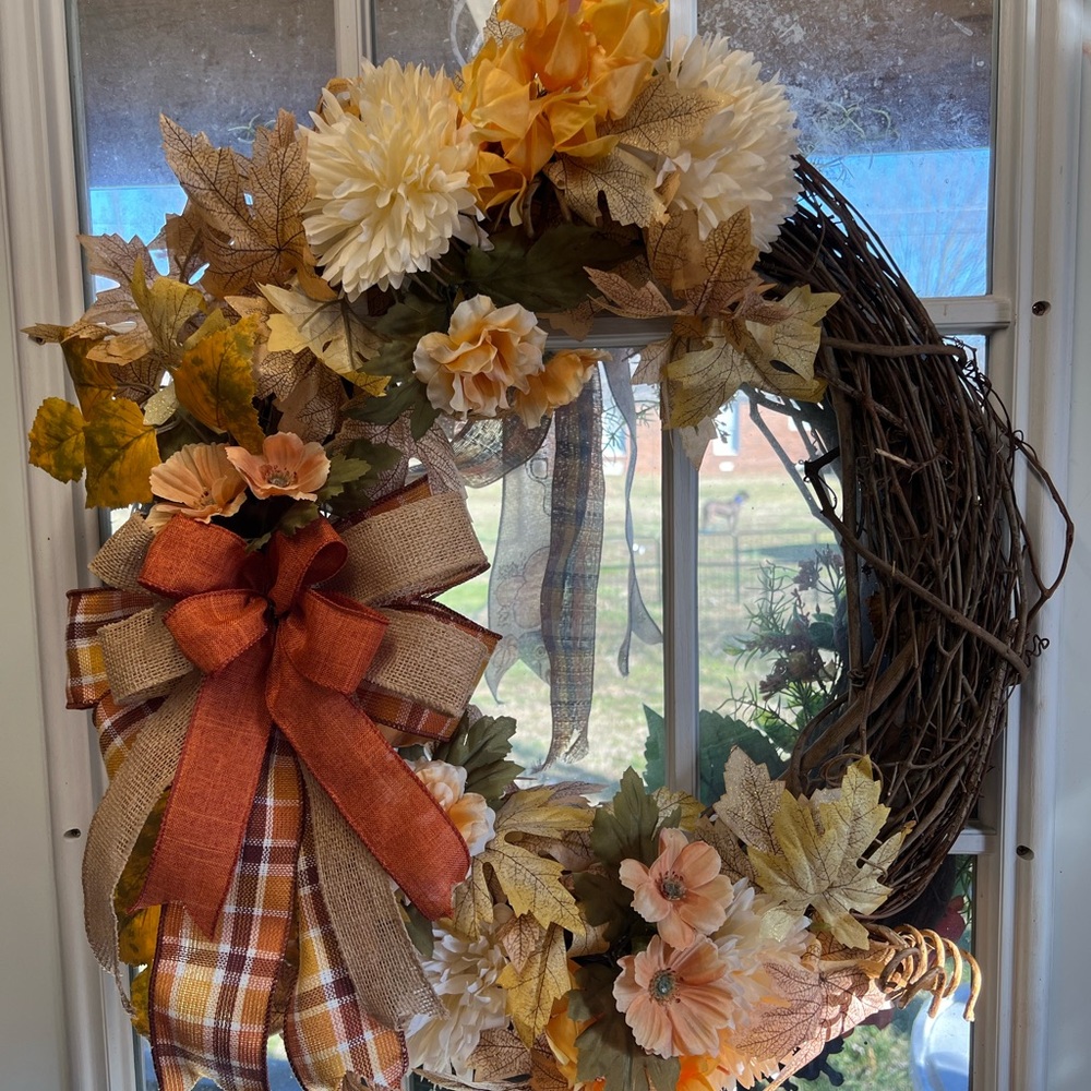 Autumn Floral Wreath with Bow